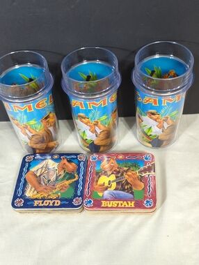 1993 Joe Camel Beach Cork Bottom Drink Coasters Set Of 8 & 3 Tumbler Cups